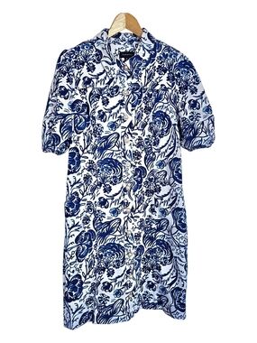 Blue & White Floral Button-Front Dress
